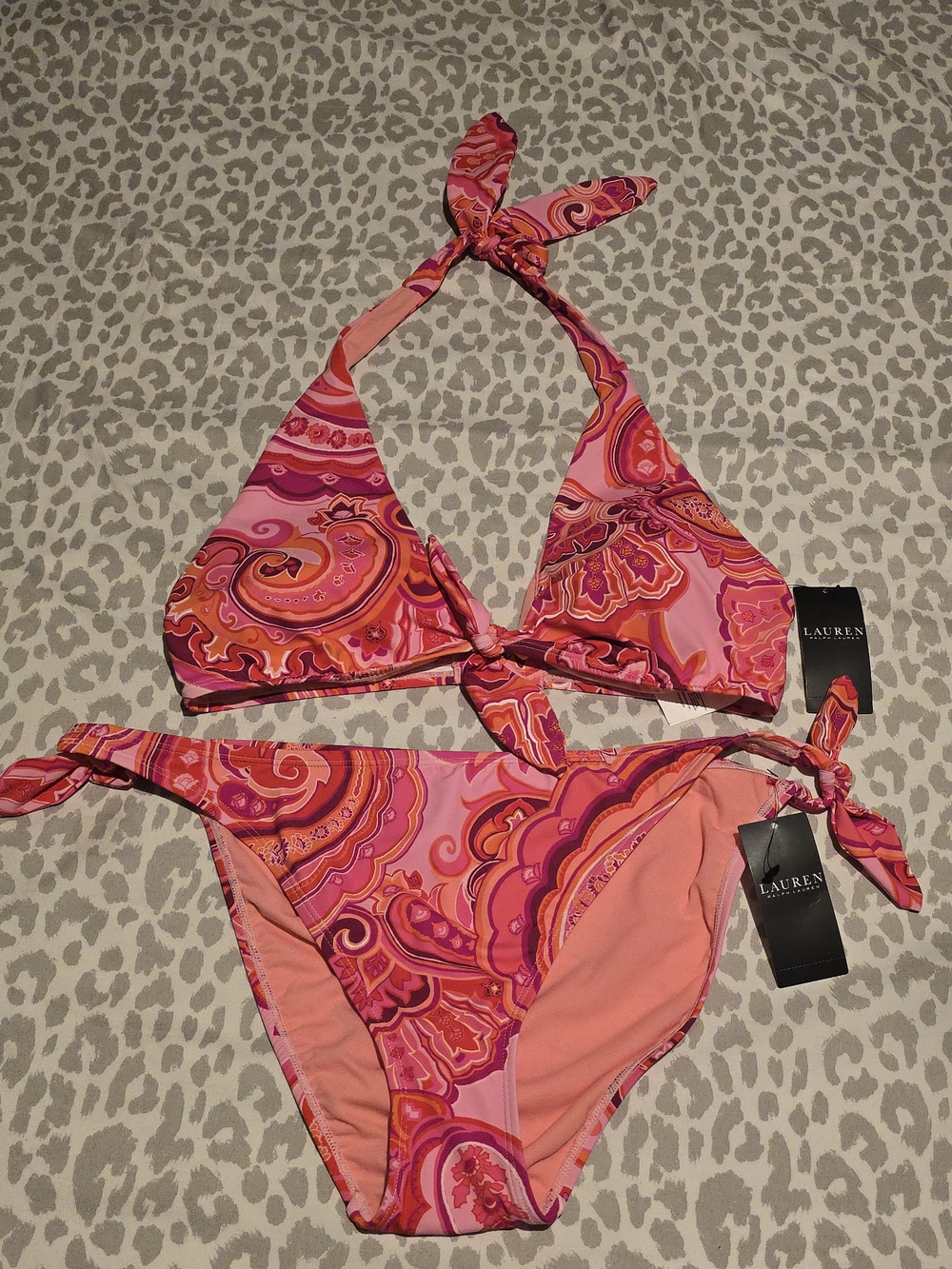Lauren Ralph Lauren Pink & Coral Paisley Halter Bikini